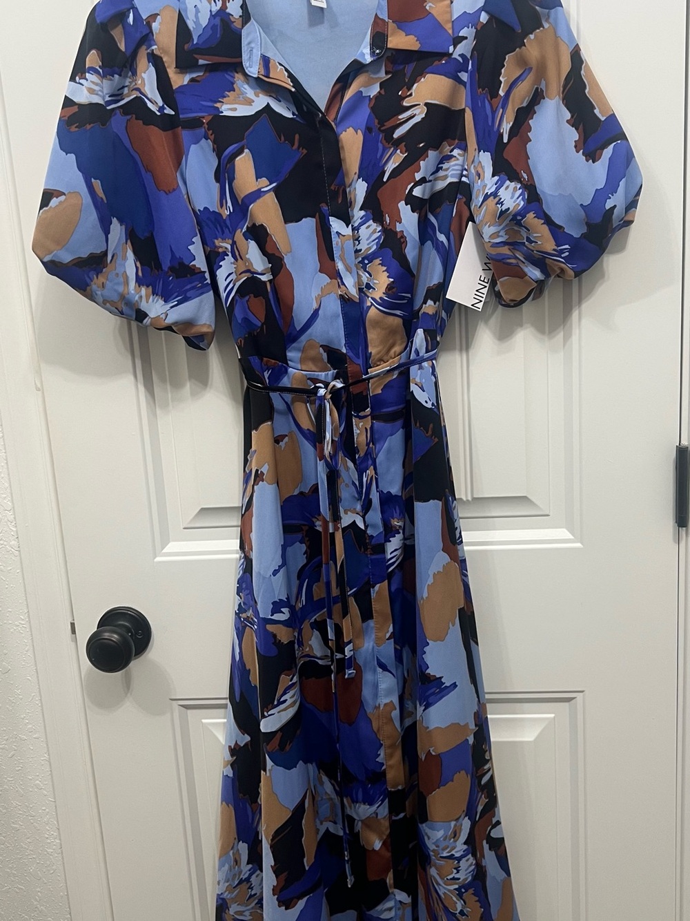 Nine West Blue Black and Brown Abstract Print Dress